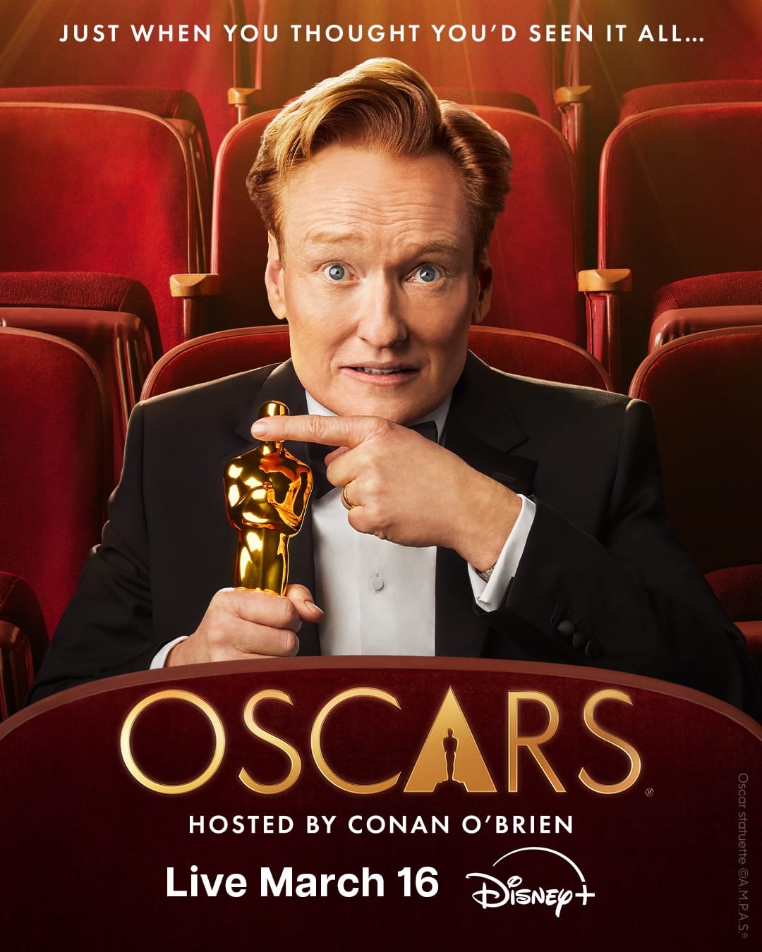 Oscars Disney+ poster with Conan O'Brien